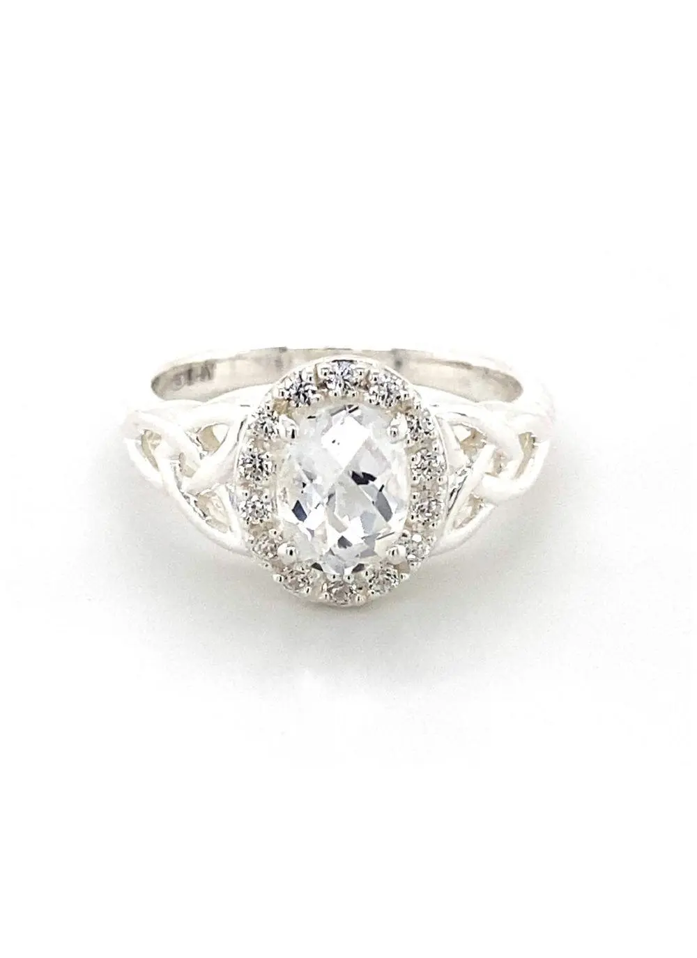 Sterling Silver Trinity Knot Halo Ring with White Topaz